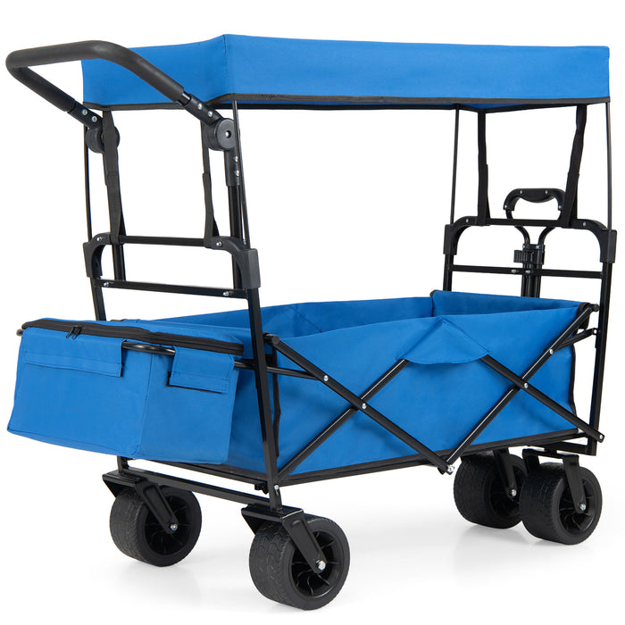 100 L Folding Garden Cart with Adjustable Handles and Canopy-