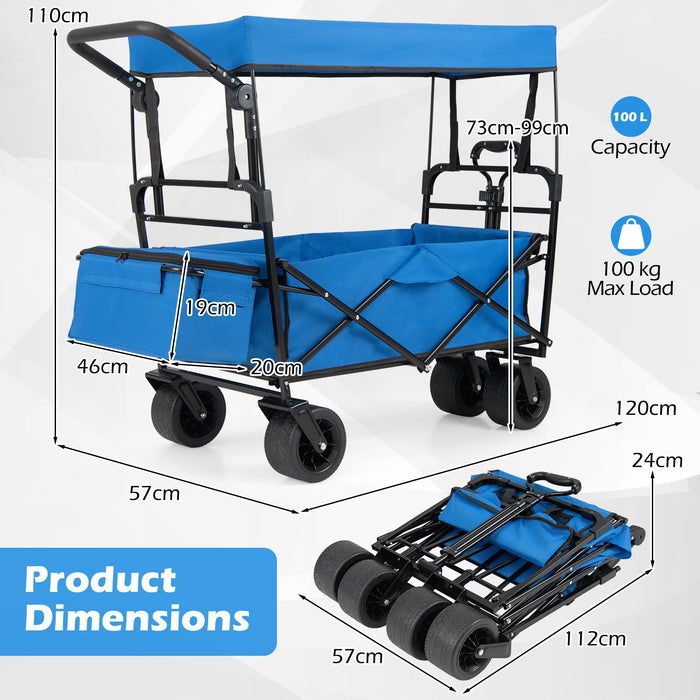 100 L Folding Garden Cart with Adjustable Handles and Canopy-