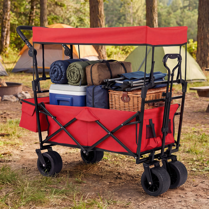 100 L Folding Garden Cart with Adjustable Handles and Canopy-