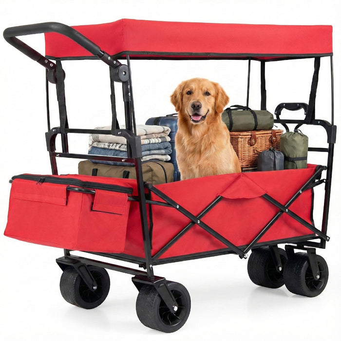 100 L Folding Garden Cart with Adjustable Handles and Canopy-