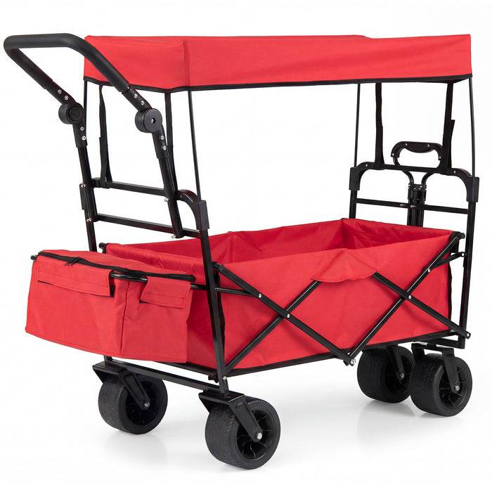 100 L Folding Garden Cart with Adjustable Handles and Canopy-