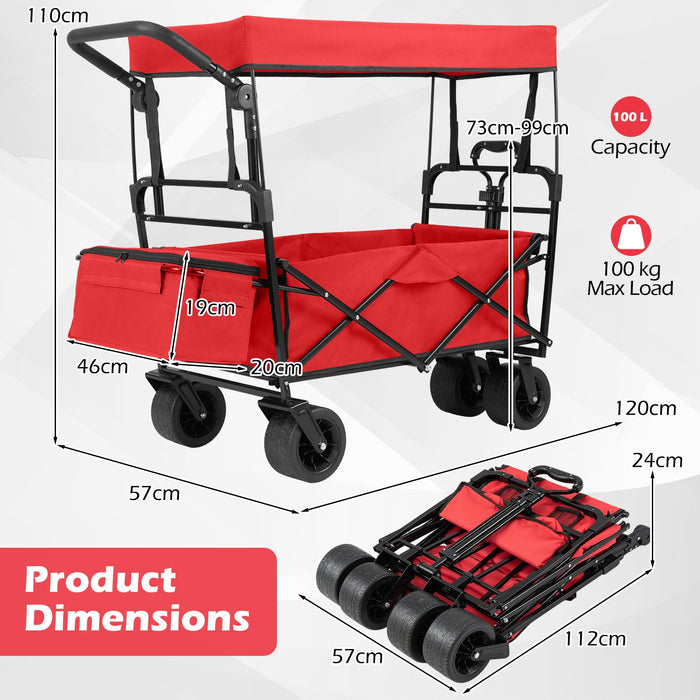 100 L Folding Garden Cart with Adjustable Handles and Canopy-
