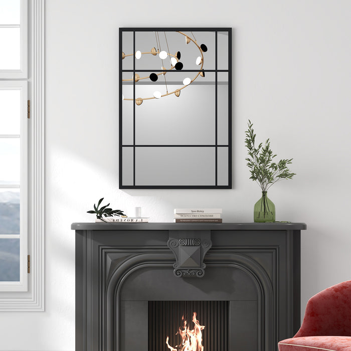 100 cm x 70 cm Wall Mounted Mirror Metal Framed Hanging Mirror for Living Room-Black