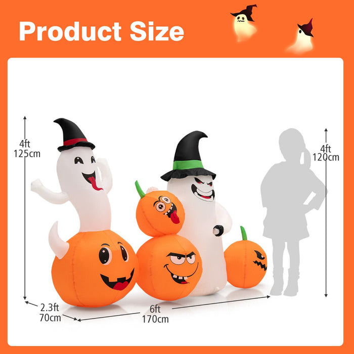 Halloween Inflatable Decoration 4 Pumpkins 2 Witch Hat Ghosts Combo，170CM Long