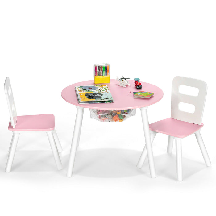 3pcs Wooden Kid's Activity Table Set with Mesh Storage-