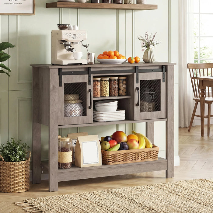 102CM Small Entryway Table with Barn Sliding Doors-Rusticbrown