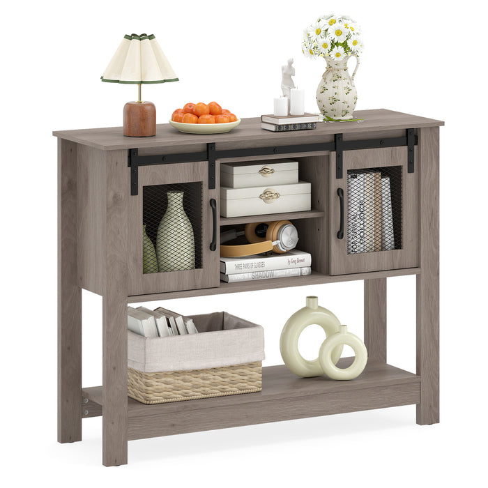 102CM Small Entryway Table with Barn Sliding Doors-Rusticbrown