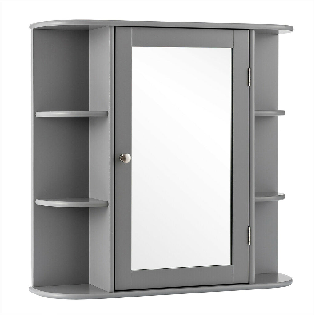 Grey 3-Tier Mirrored Cabinet - Wall Mounted Storage Solution for Bathroom - Ideal for Organizing Toiletries and Bathroom Essentials