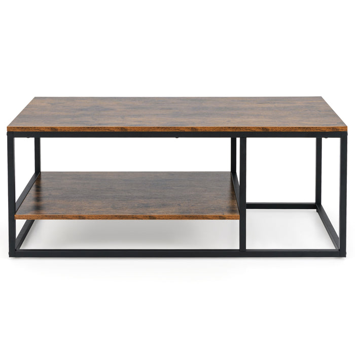 2-Tier 105 cm Industrial Wood Accent Coffee Center Table-Rustic Brown