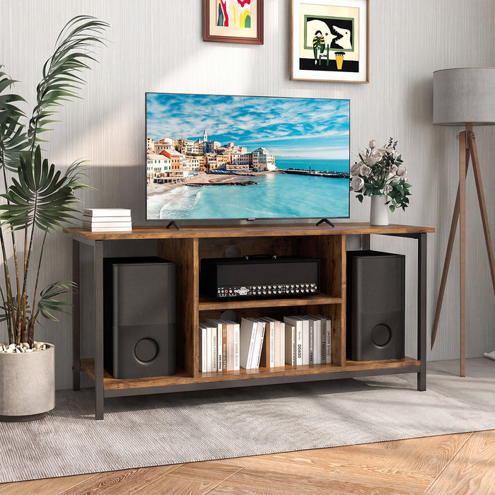 106 CM TV Stand with Power Outlet Open Storage and Adjustable Shelf-