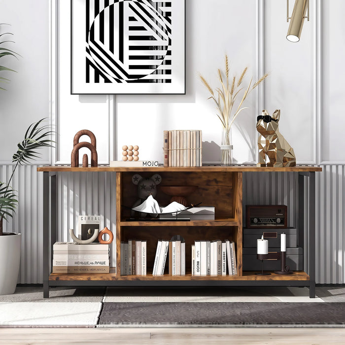 106 CM TV Stand with Power Outlet Open Storage and Adjustable Shelf-