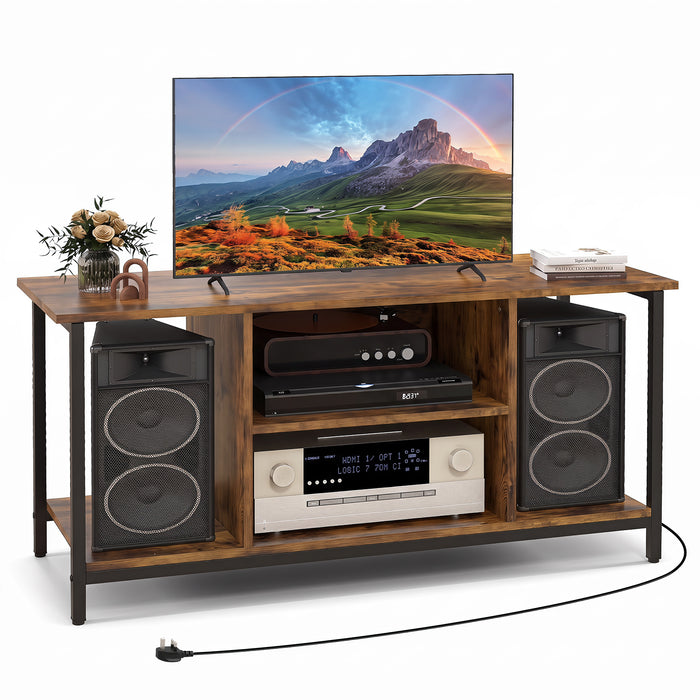 106 CM TV Stand with Power Outlet Open Storage and Adjustable Shelf-
