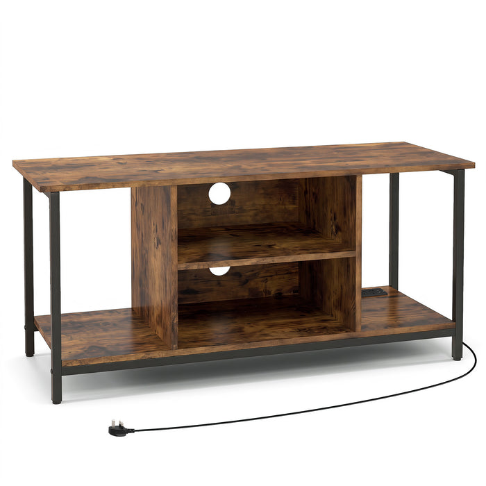 106 CM TV Stand with Power Outlet Open Storage and Adjustable Shelf-
