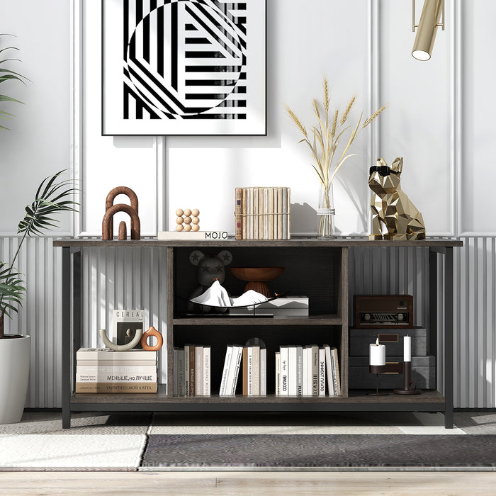 106 CM TV Stand with Power Outlet Open Storage and Adjustable Shelf-