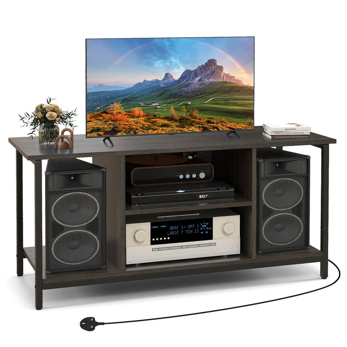 106 CM TV Stand with Power Outlet Open Storage and Adjustable Shelf-