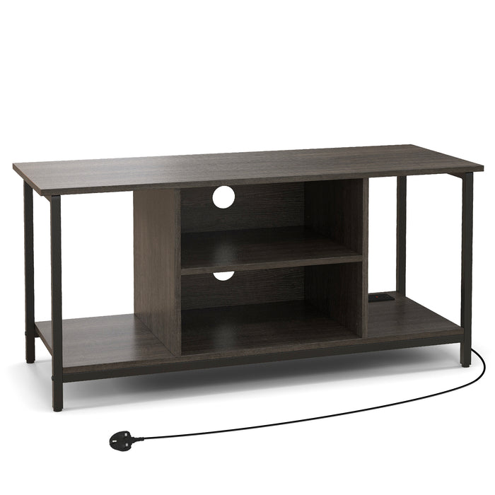 106 CM TV Stand with Power Outlet Open Storage and Adjustable Shelf-