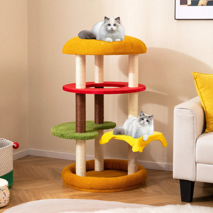 106 cm Modern Cat Tree with Padded Perch and Sisal Post for Indoor-Yellow