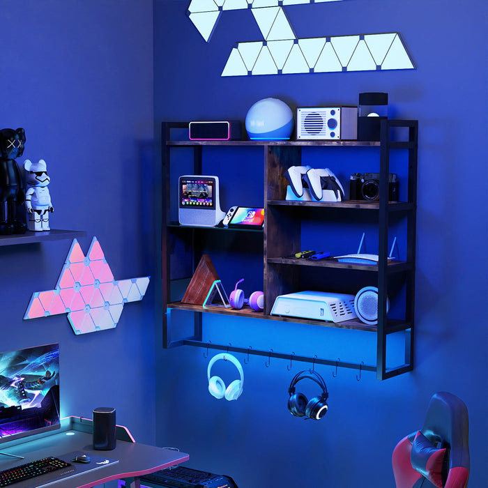 107 CM Gaming Floating Shelves with LED Lights Remote and APP Control-White