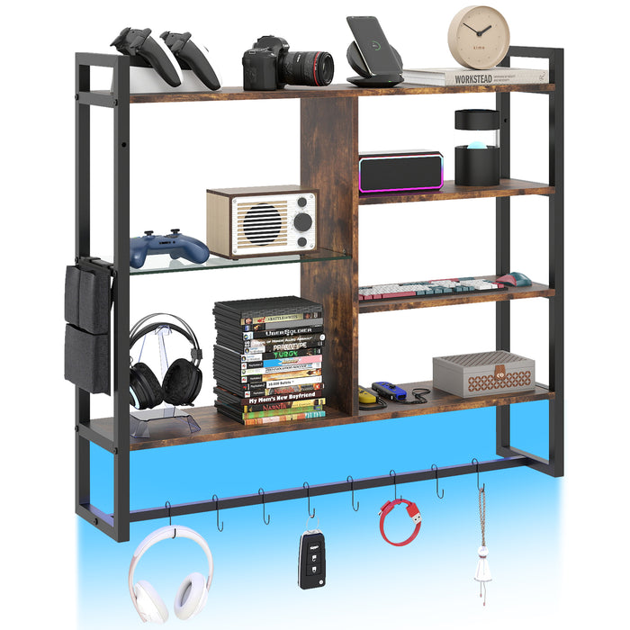 107 CM Gaming Floating Shelves with LED Lights Remote and APP Control-White