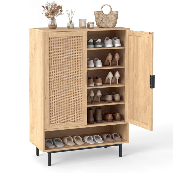108CM Tall Shoe Cabinet 6-Tier with 2 Doors and Adjustable Shelves-White