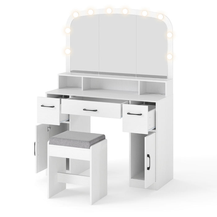 108 CM Wide Vanity Desk with Mirror and Lights for Bedroom-Rustic Brown