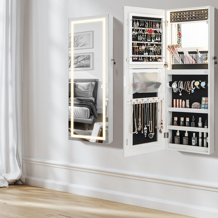 108cm Lockable Jewelry Mirror Cabinet with 3-Color LED Lights-White