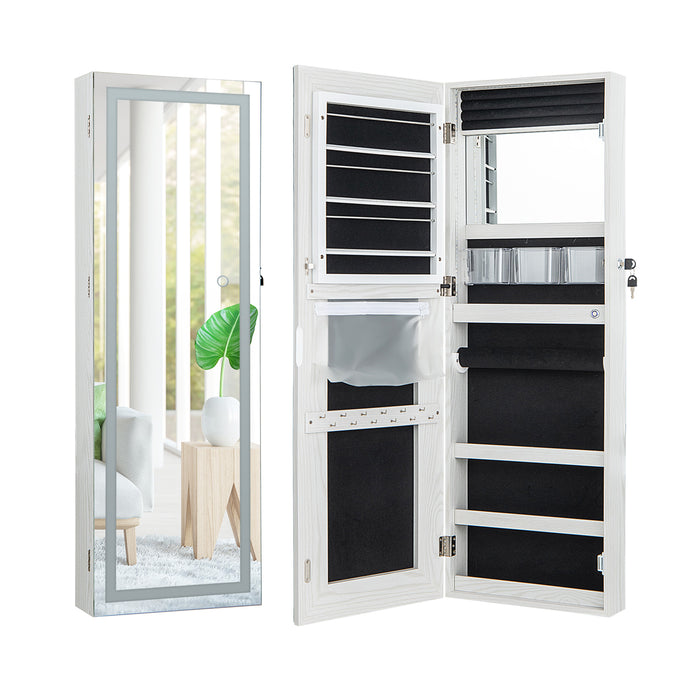 108cm Lockable Jewelry Mirror Cabinet with 3-Color LED Lights-White