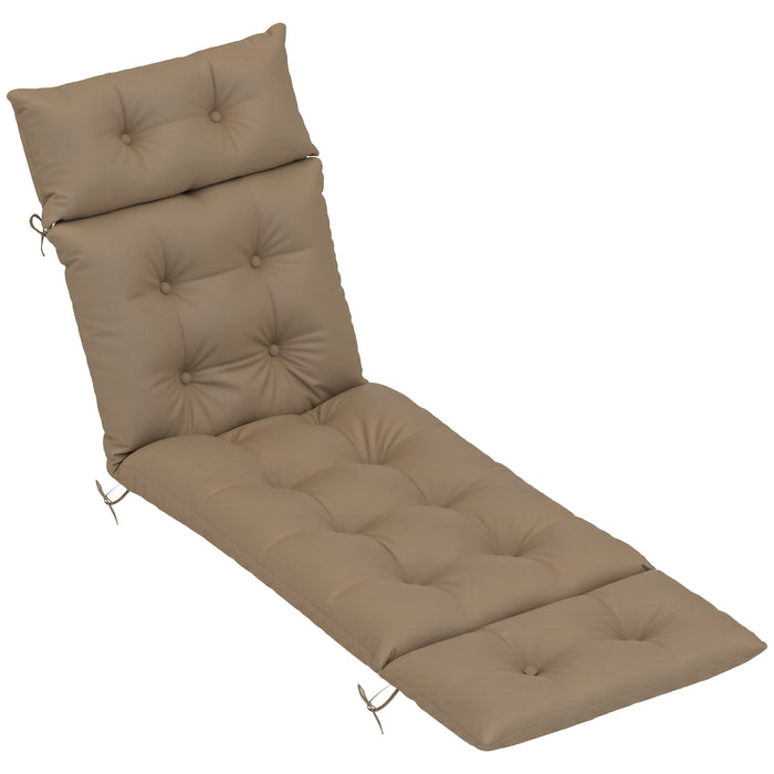 Outsunny Sun Lounger Cushion Only, 190x56x10cm Garden Lounge Chair Cushion, UPF20+ 220gsm Fabric, Thick Sunbed Replacement Cushion with 6 Ties, Khaki