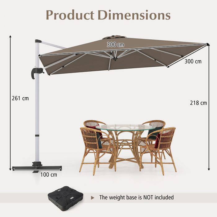 300cm Patio Cantilever Umbrella with 360° Rotation and Adjustable Tilt-