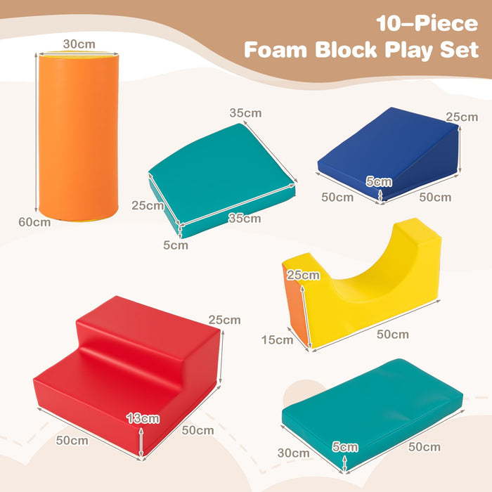 10 Pieces Foam Climbing Blocks Set with PU Leather Surface for 1-3 Years Old-