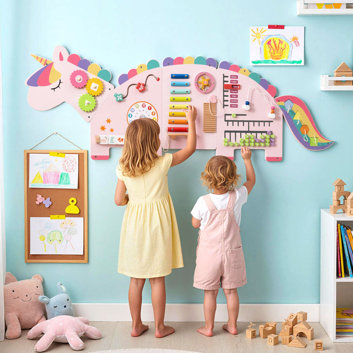 11-in-1 Unicorn Activity Wall Busy Board Panels for Toddlers-