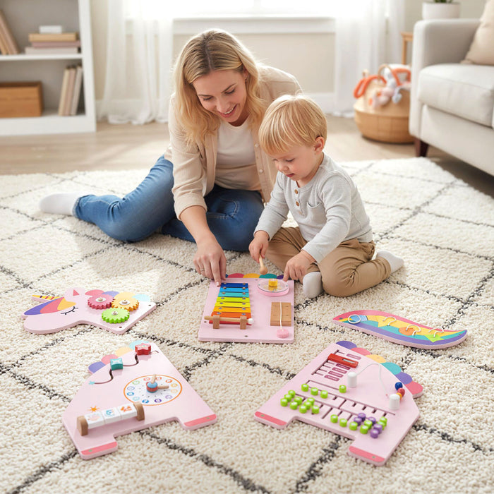 11-in-1 Unicorn Activity Wall Busy Board Panels for Toddlers-