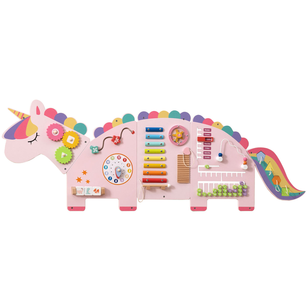 11-in-1 Unicorn Activity Wall Busy Board Panels for Toddlers-
