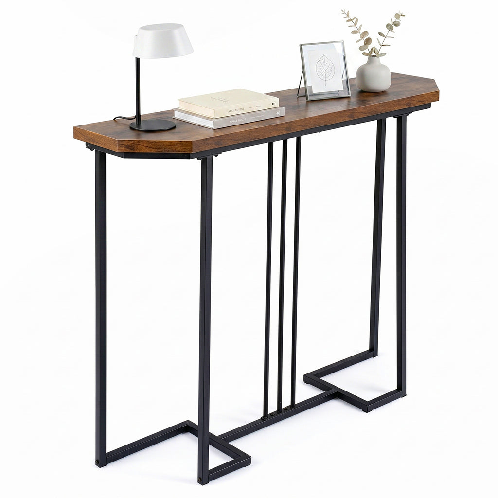110 CM Narrow Entryway Table with Faux Marble Top for Living Room-