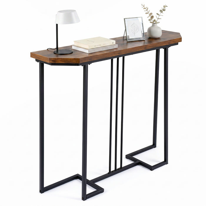 110 CM Narrow Entryway Table with Faux Marble Top for Living Room-