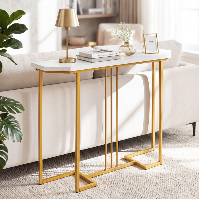 110 CM Narrow Entryway Table with Faux Marble Top for Living Room-