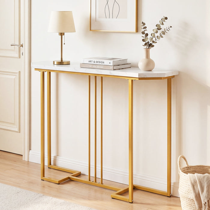 110 CM Narrow Entryway Table with Faux Marble Top for Living Room-