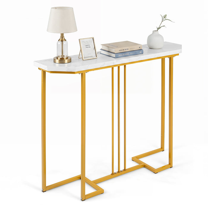 110 CM Narrow Entryway Table with Faux Marble Top for Living Room-