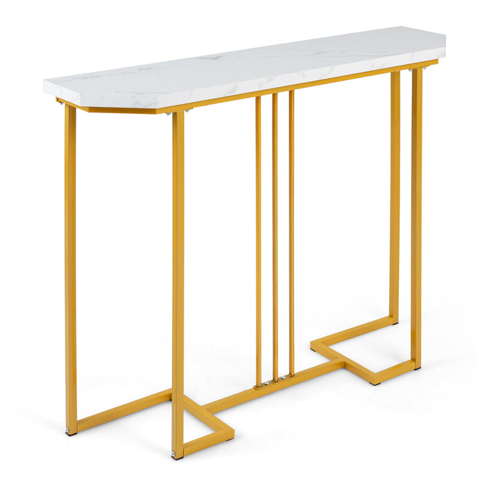 110 CM Narrow Entryway Table with Faux Marble Top for Living Room-
