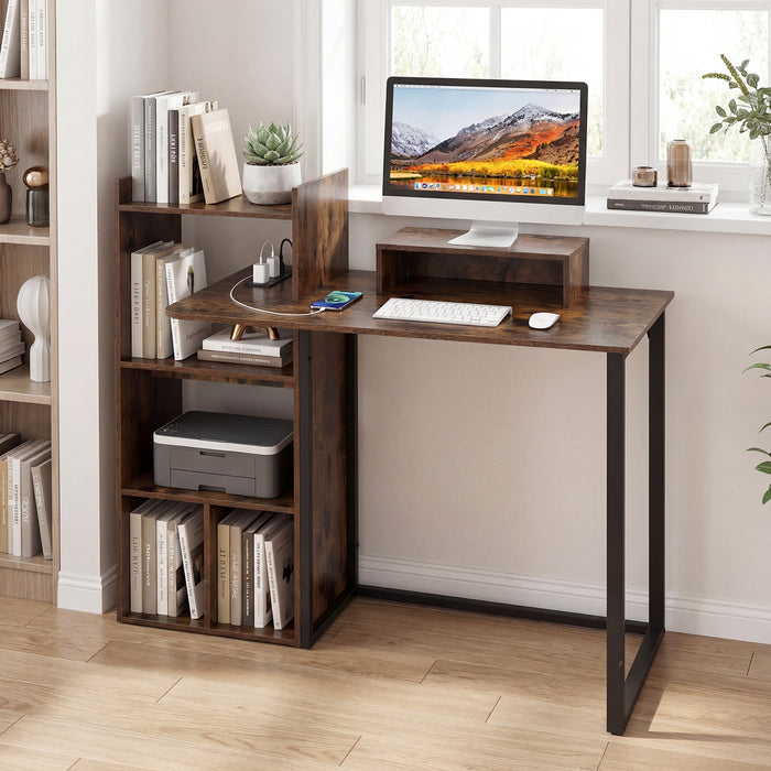110CM Computer Desk with Charging Station and Ergonomic Monitor Stand-