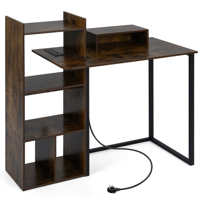 110CM Computer Desk with Charging Station and Ergonomic Monitor Stand-
