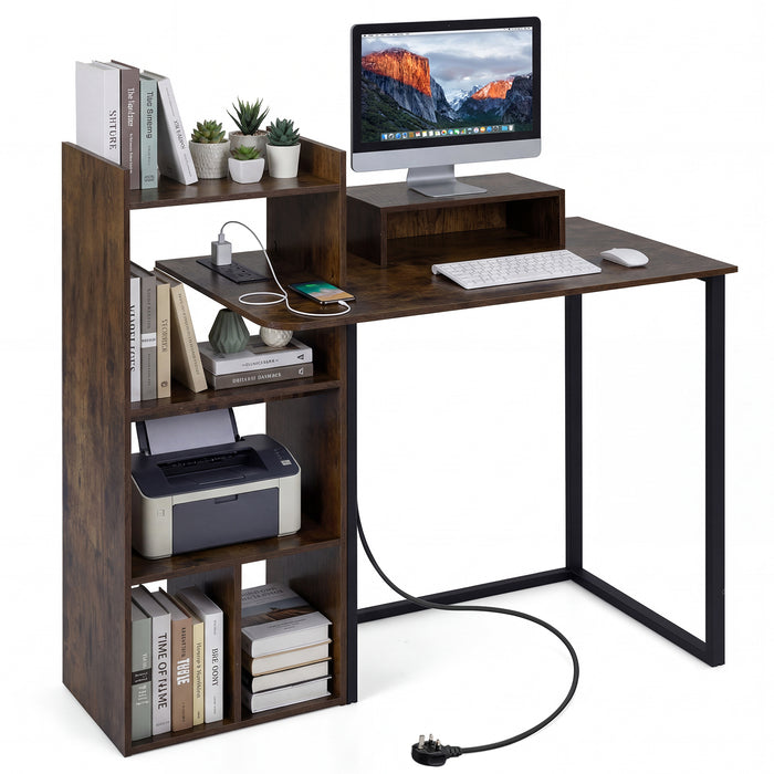 110CM Computer Desk with Charging Station and Ergonomic Monitor Stand-