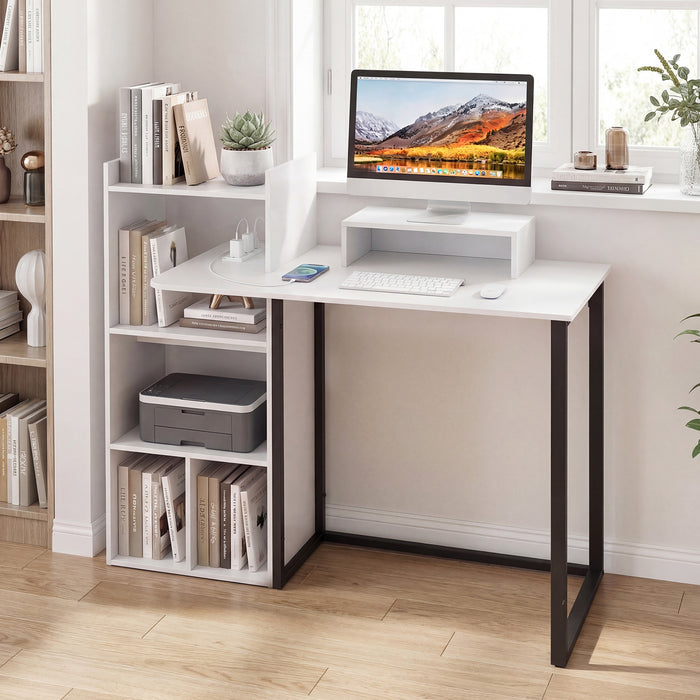 110CM Computer Desk with Charging Station and Ergonomic Monitor Stand-