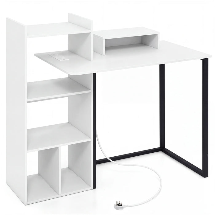 110CM Computer Desk with Charging Station and Ergonomic Monitor Stand-