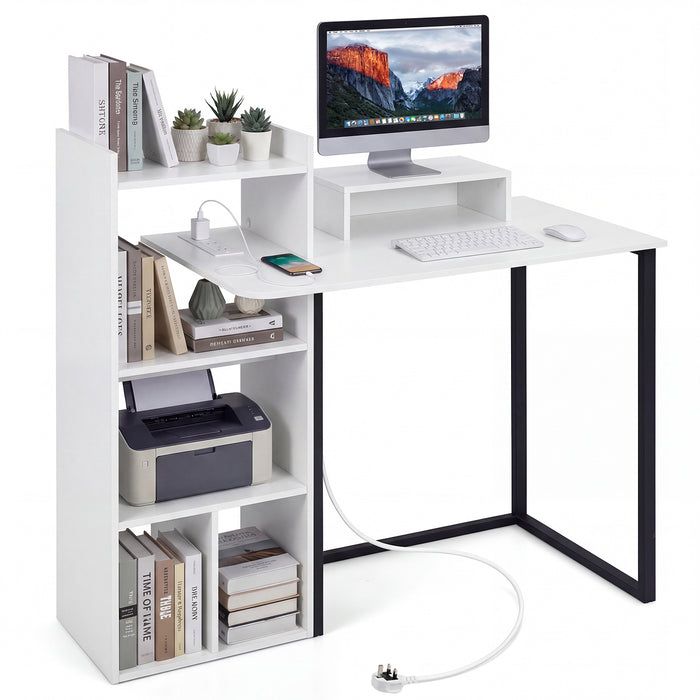110CM Computer Desk with Charging Station and Ergonomic Monitor Stand-