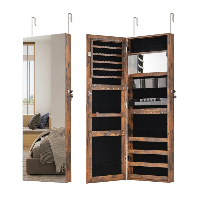 110 cm Jewelry Mirror Cabinet with Full-length Mirror and Interior Makeup Mirror-