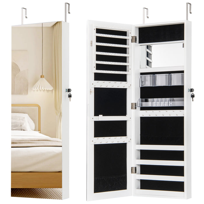 110 cm Jewelry Mirror Cabinet with Full-length Mirror and Interior Makeup Mirror-