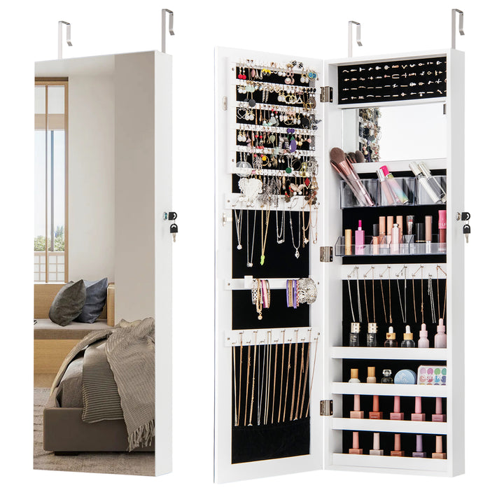 110 cm Jewelry Mirror Cabinet with Full-length Mirror and Interior Makeup Mirror-