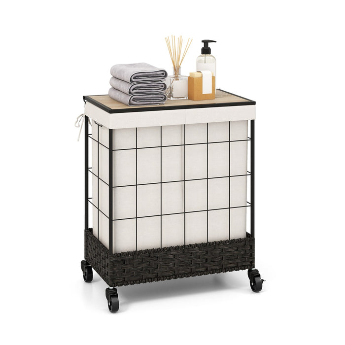 Large 110L Handwoven Rattan Basket - Lockable Wheels and Lid Feature for Easy Mobility and Content Safety - Ideal Laundry Storage Solution for Big Families