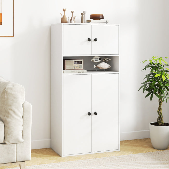 111 cm Tall Bookcase with 4 Doors 4-Tier Modern Storage Organizer with and Adjustable Shelf-Rustic Brown
